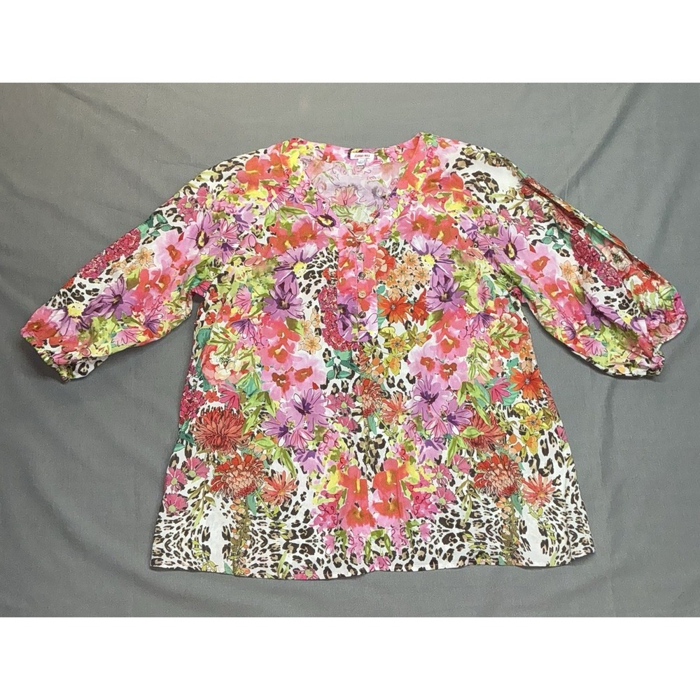 Johnny Was 3/4 Sleeve Swing Tee Womens L  Floral Print Casual